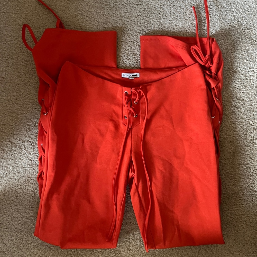 Orange Lace Up Fashion Nova Pants